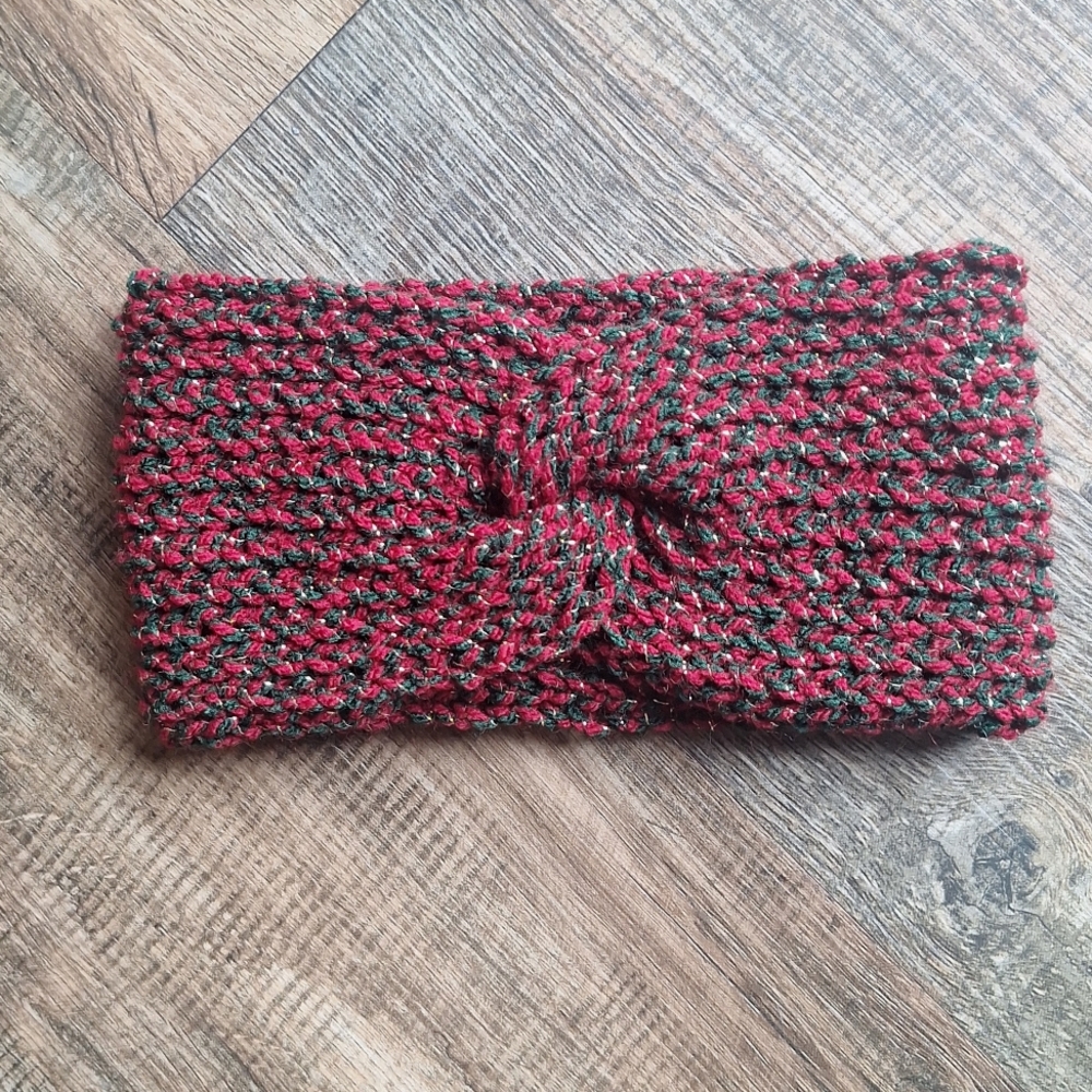 Handmade Crochet Twist Red/Green/Gold Headband